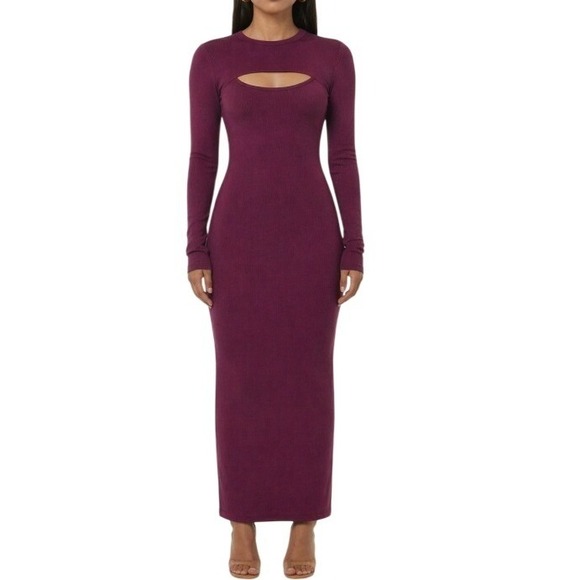 Edited By Remi Bader Dresses & Skirts - Edited by Remi Bader Burgundy Ribbed Cutout Maxi Dress Women's XL NWT